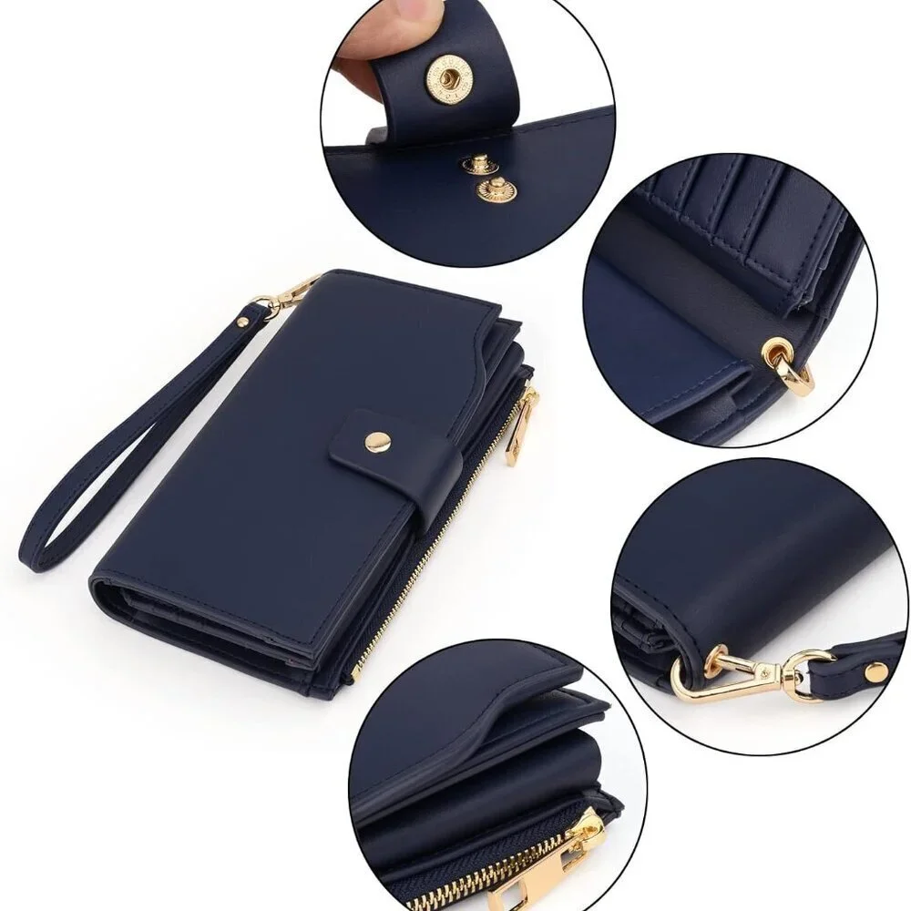 Vegan Leather Wallet Women Wristlet Clutch RFID Blocking Credit Card Holder
